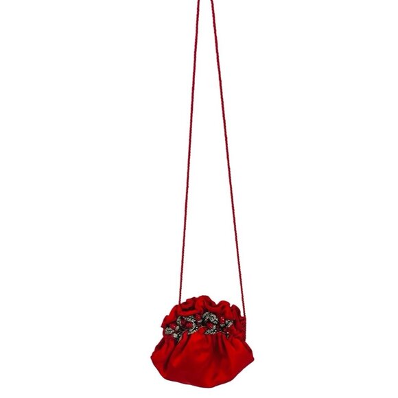 NWT Vintage Letty Red Evening Purse with Rhinestone Floral Embellishment - Picture 1 of 12